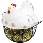 Cesto Galinha Porta Ovos Cerâmica Decorativo 18 Ovos Amarelo