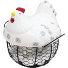Cesto Galinha Porta Ovos Cerâmica Decorativo 18 Ovos Branco