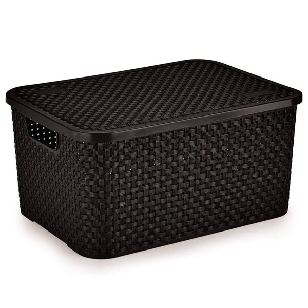 Cesto Organizador Caixa Eco Rattan C/ Tampa Preto 39x29cm