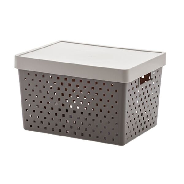 Cesto Organizador Com Tampa Quadratta 39x29x24cm Cinza