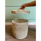 Cesto Organizador De Palha Natural Com Tampa 30x30x30