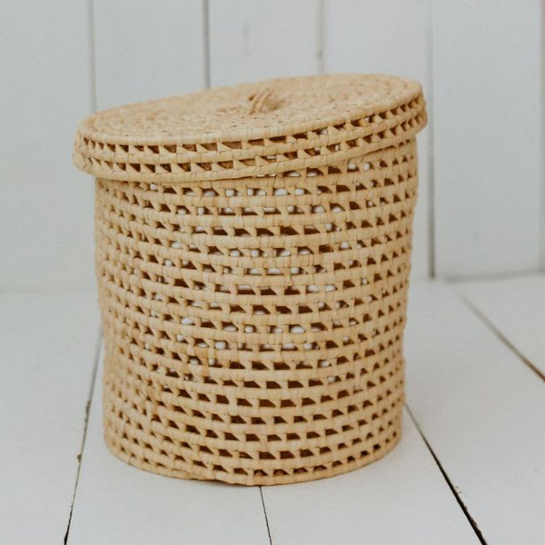 Cesto Organizador De Palha Natural Com Tampa 30x30x30