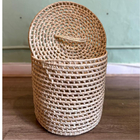 Cesto Organizador De Palha Natural Com Tampa 30x30x30