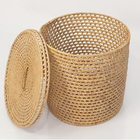 Cesto Organizador De Palha Natural Com Tampa 38x38x38