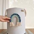 Cesto Organizador Estruturado M Em Algodão Cru Com Arco-íris