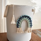 Cesto Organizador Estruturado M Em Algodão Cru Com Arco-íris