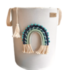 Cesto Organizador Estruturado M Em Algodão Cru Com Arco-íris