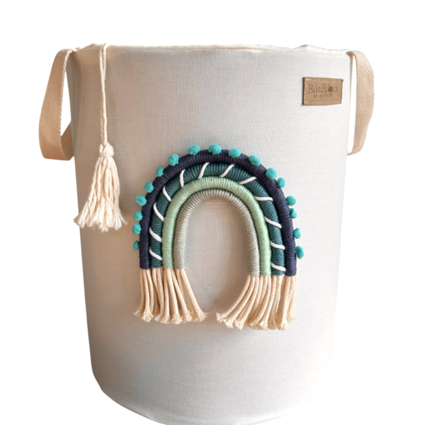 Cesto Organizador Estruturado M Em Algodão Cru Com Arco-íris