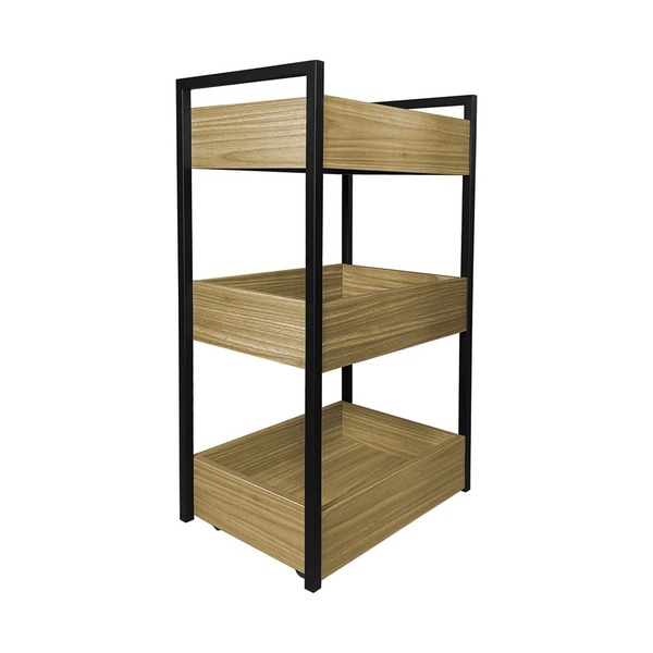 Cesto Organizador Freijó Base De Ferro Preto - Vallisa Decor