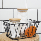 Cesto Organizador Pequeno Aramado com Forro Metal Preto Oikos