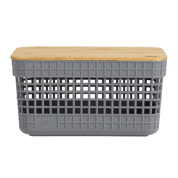 Cesto Organizador de Plástico com Tampa Bambu Chumbo 2,5L 14,5X20,5X14cm Grid Ou