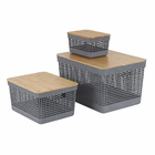 Cesto Organizador de Plástico com Tampa Bambu Chumbo 2,5L 14,5X20,5X14cm Grid Ou