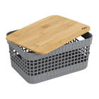 Cesto Organizador de Plástico com Tampa Bambu Chumbo 2,5L 14,5X20,5X14cm Grid Ou