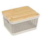 Cesto Organizador de Plástico com Tampa Bambu Bege 8L 23x29x19cm Grid Ou