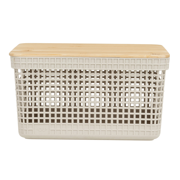 Cesto Organizador de Plástico com Tampa Bambu Bege 8L 23x29x19cm Grid Ou
