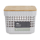 Cesto Organizador de Plástico com Tampa Bambu Branco 2,5L 14,5X20,5X14cm Grid Ou