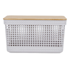 Cesto Organizador de Plástico com Tampa Bambu Branco 8L 23x29x19cm Grid Ou