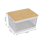 Cesto Organizador de Plástico com Tampa Bambu Branco 20L 29x39x26cm Grid Ou
