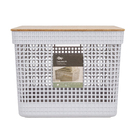 Cesto Organizador de Plástico com Tampa Bambu Branco 20L 29x39x26cm Grid Ou