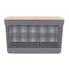 Cesto Organizador de Plástico com Tampa Bambu Chumbo 20L 29x39x26cm Grid Ou