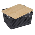 Cesto Organizador de Plástico com Tampa Bambu Preto 8L 23x29x19cm Grid Ou