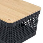 Cesto Organizador de Plástico com Tampa Bambu Preto 8L 23x29x19cm Grid Ou