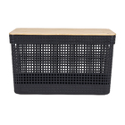 Cesto Organizador de Plástico com Tampa Bambu Preto 20L 29x39x26cm Grid Ou