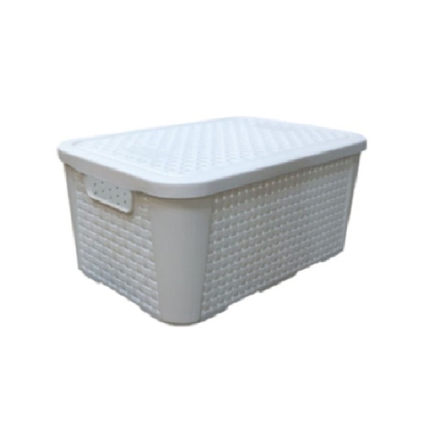 Cesto Organizador Rattan Branco 17 Litros C/ Tampa Multiuso