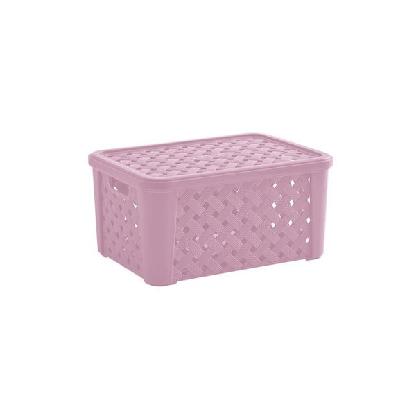 Cesto Organizador Rattan Com Tampa Empilhável 51x35x21cm