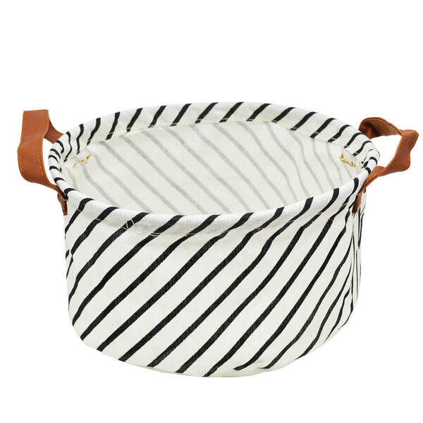Cesto Organizador Redondo De Tecido Estampado Alça De Couro B