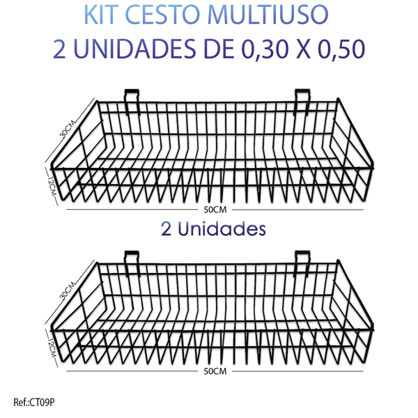 Cesto Para Painel Canaletado Preto - 0,50 X 0,30 X 0,09 - 2 U