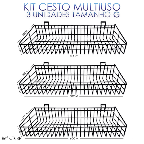 Cesto Para Painel Canaletado Preto - 0,60 X 0,30 X 0,09 - 3 U