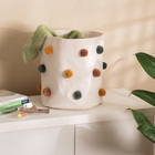 Cesto Organizador Pompons de Algodão Branco Redondo 25x22x25cm Oikos