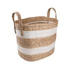 Cesto Quadrado Com Alça 34 Cm Bolsa Palha Nature Stripes Yoi
