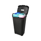Cesto Rattan com Tampa Basculante Preto 50 L