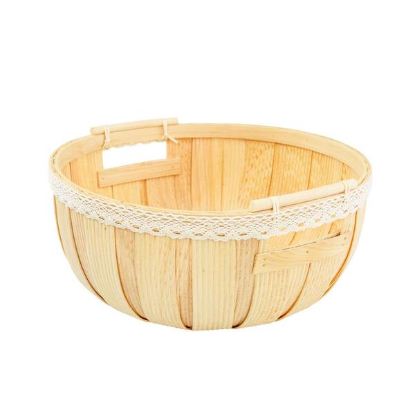 Cesto Redondo 34x16cm C/ Borda De Renda Paperwood - Yoi