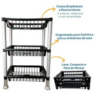 Cesto Retangular Empilhavel Com 03 Andares Preto