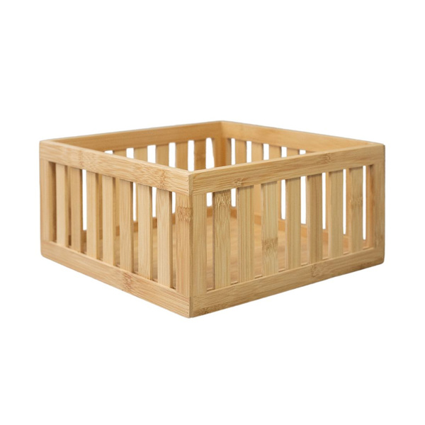 Cesto Organizador Ripado de Bambu e MDF Natural Quadrado 27x13x27cm Oikos