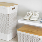 Cesto Roupas Grid C Tampa Bambu 49L Branco