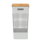 Cesto Roupas Grid C Tampa Bambu 49L Branco