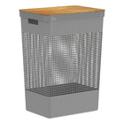 Cesto Roupas Grid C Tampa Bambu 49L Cinza