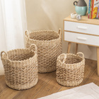 Cesto Organizador de Seagrass Natural Redondo com Alças 28x32x28cm Oikos