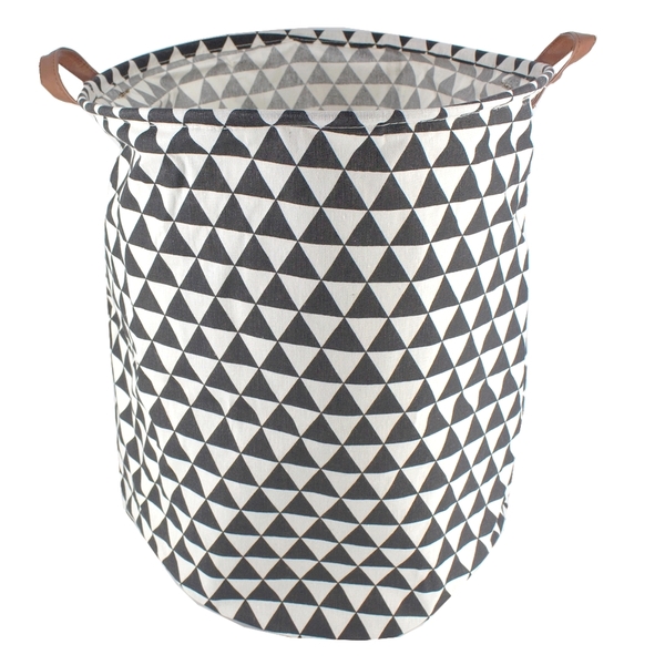 Cesto Sustentação Organizador Preto Branco Alças Couro 35x42