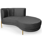 Chaise Direito Sala De Estar Penélope Base Bronze Veludo Cinz