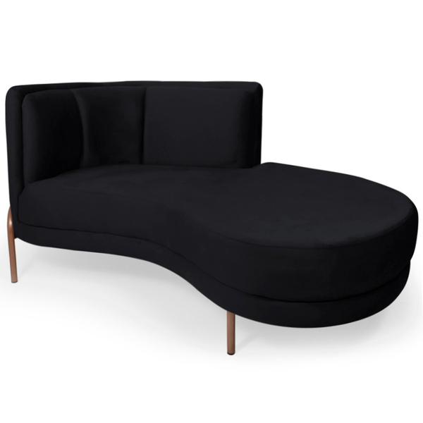 Chaise Direito Sala De Estar Penélope Base Cobre Veludo Preto