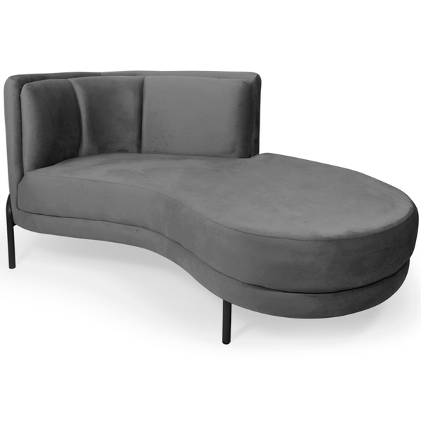 Chaise Direito Sala De Estar Penélope Base Preto Suede Cinza