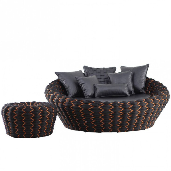 Chaise E Puff Monique Em Trico Náutico Alumínio Para Edícula,