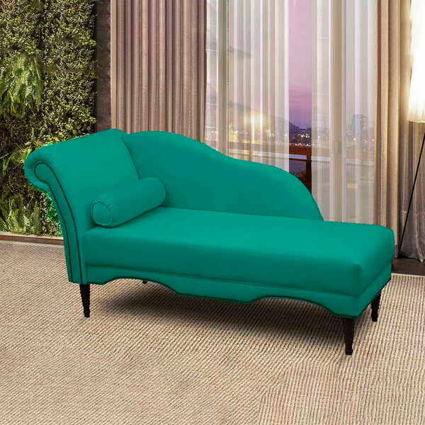 Chaise Longue Divã Copenhagen Veludo Turquesa Ciano 1,60 - Sp