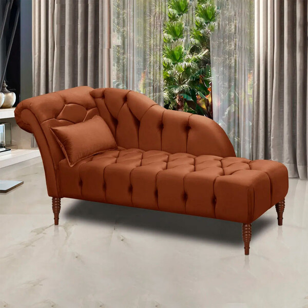 Chaise Longue Divã Montreal Veludo Marrom Terracota 1,60 - Sp