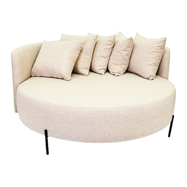 Chaise Sofá Redonda Modelo Almeria Tecido Linho Palha Pés Aço